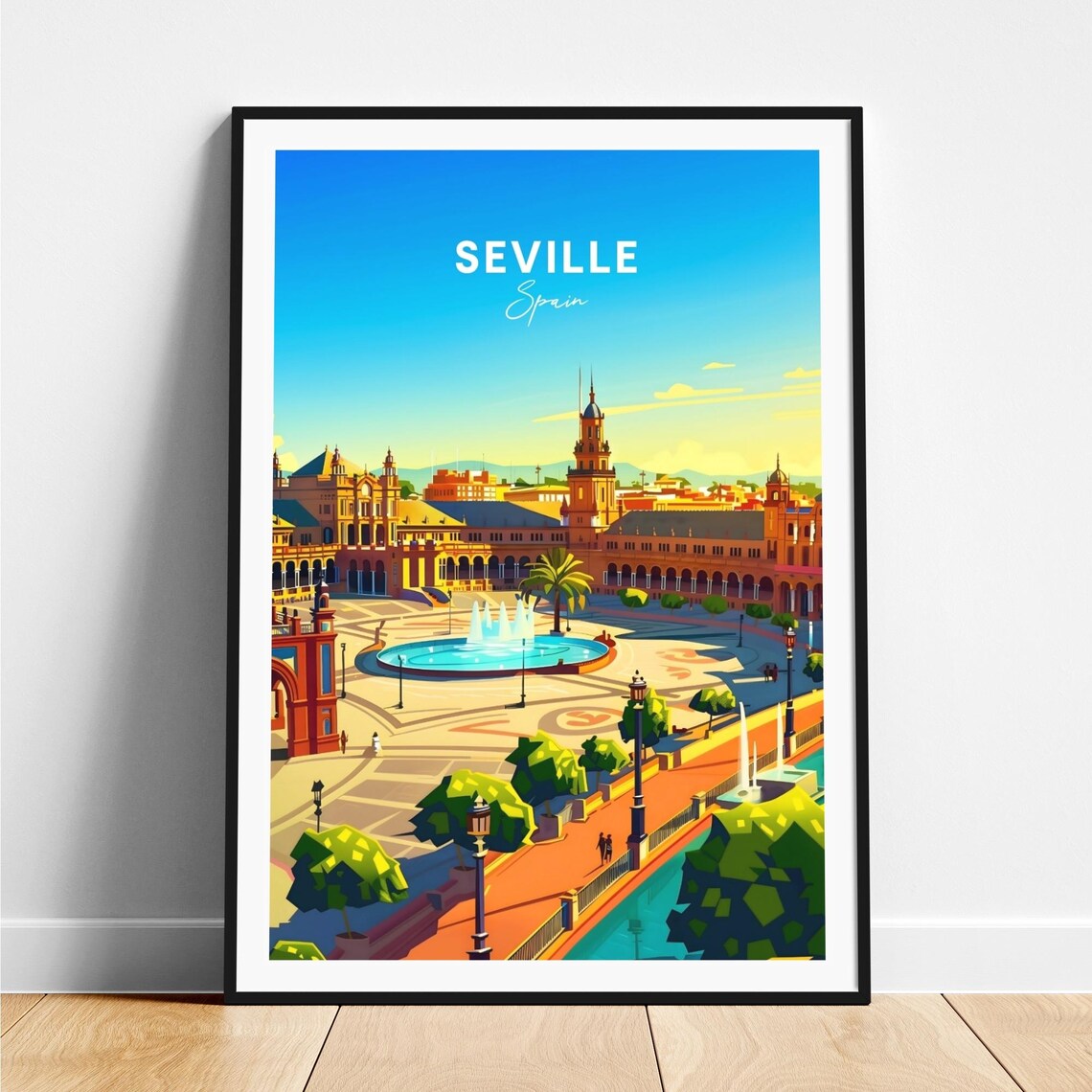 Seville Spain Plaza de Espana Fountain Golden Sunset View Poster