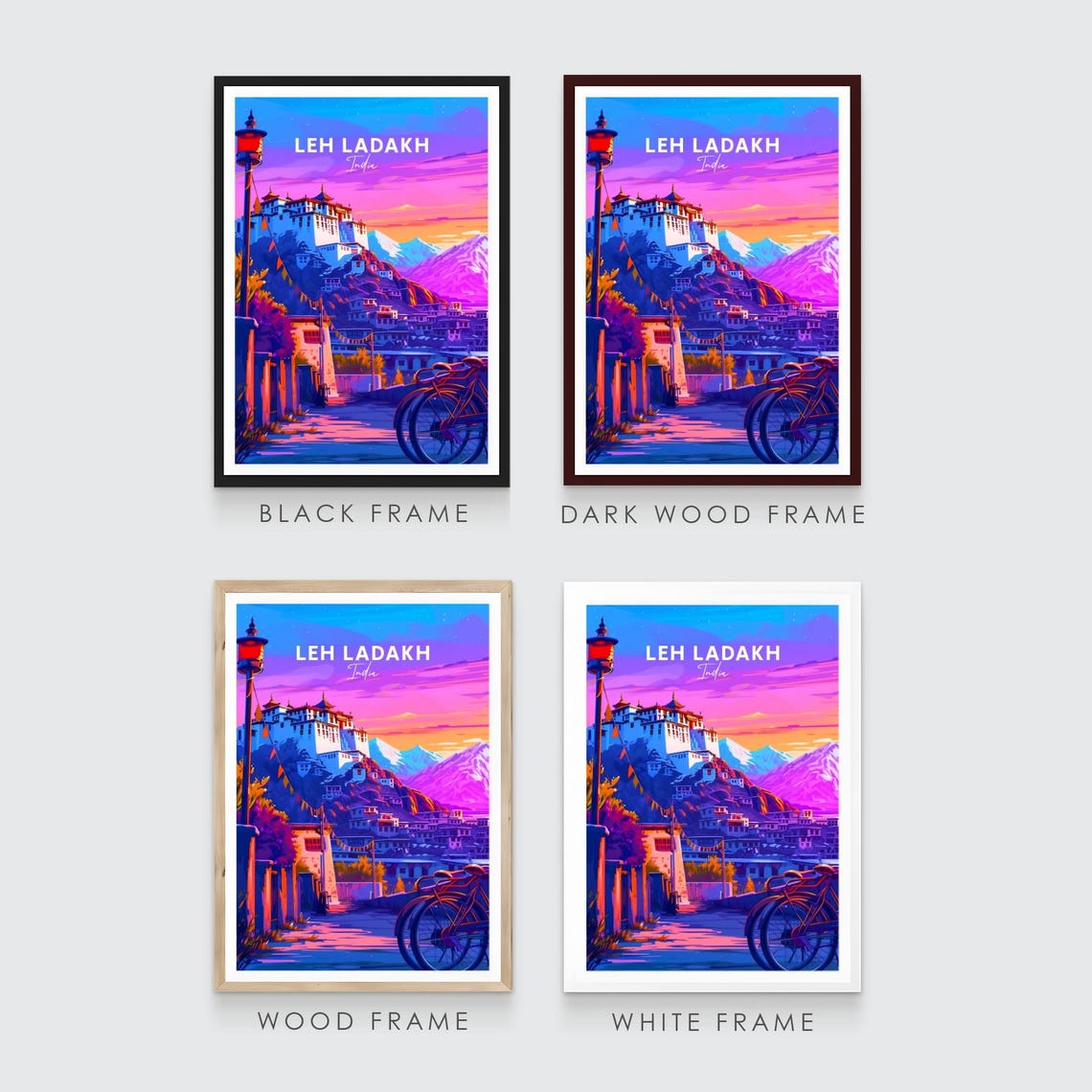 Leh Ladakh India Sunset Monastery Town Fluttering Prayer Flags Poster - Image 3