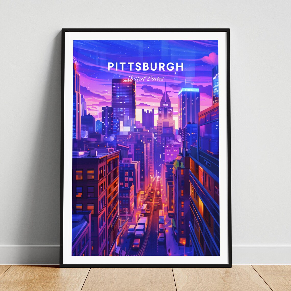 Pittsburgh United States Neon Night City Street Lights Poster