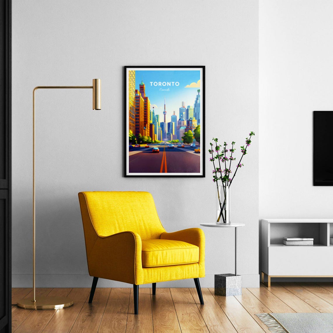 Toronto Canada Downtown Street Leading to CN Tower Skyline Poster - Image 2