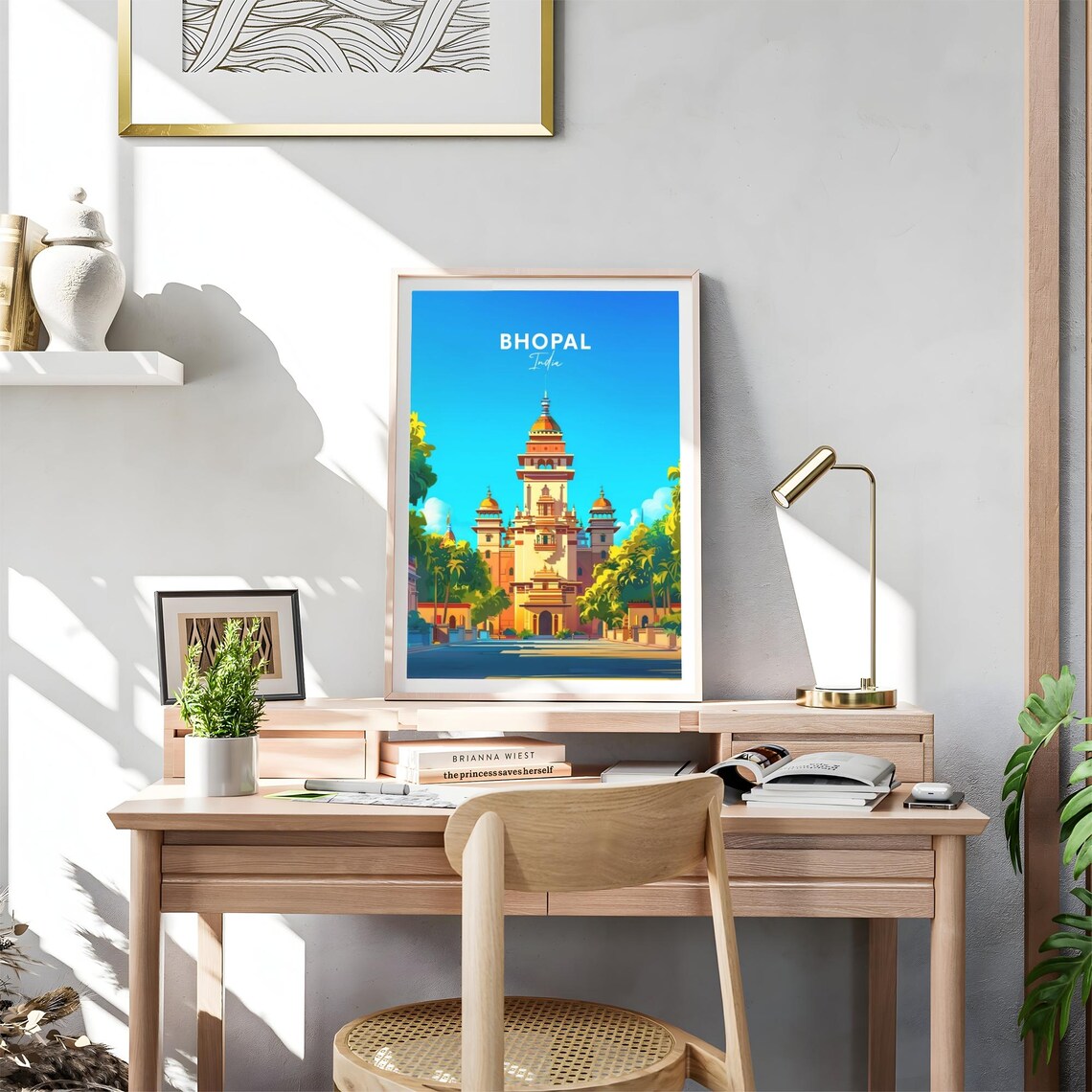 Bhopal India Grand Palace Tower Among Tall Palm Trees Poster - Image 4