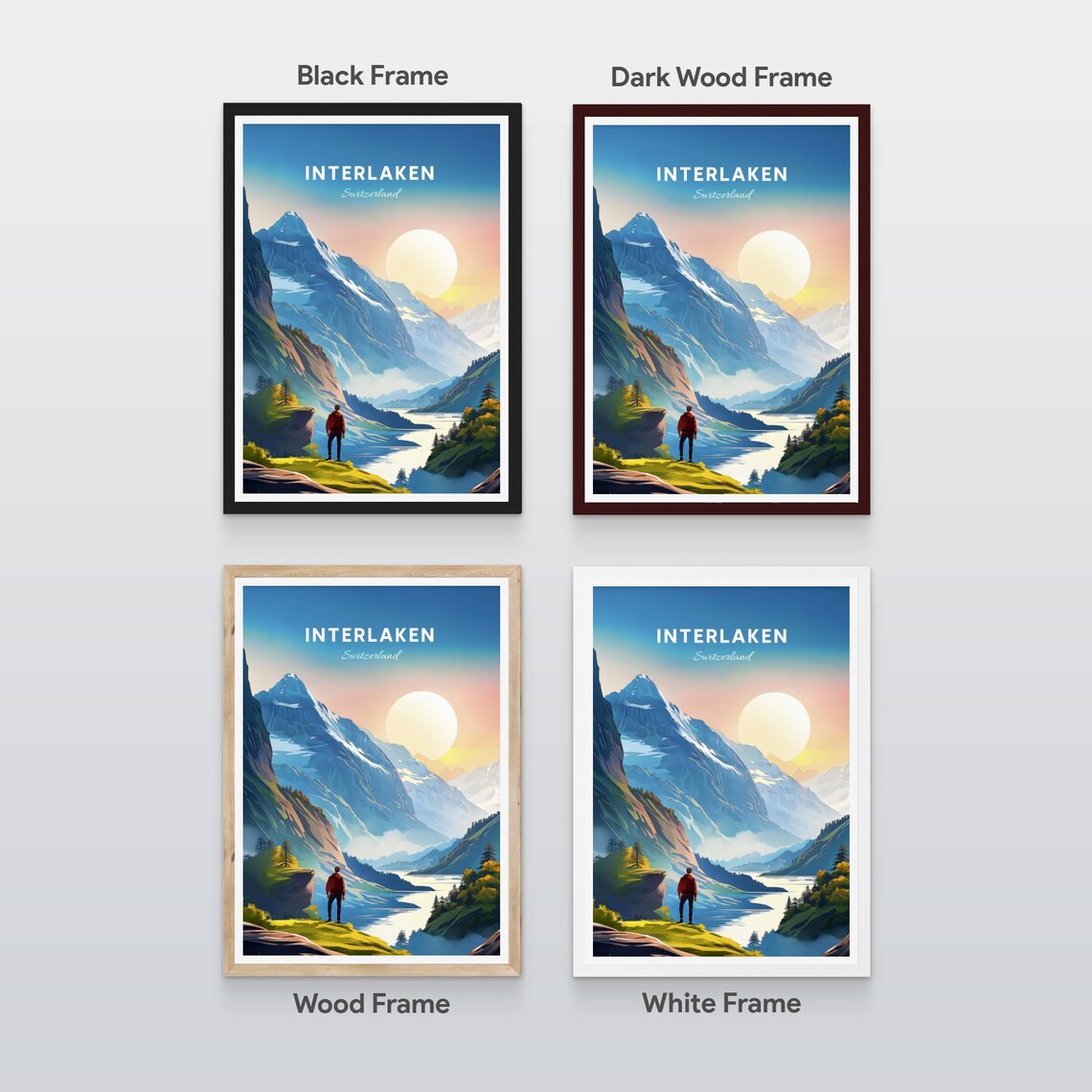 Interlaken Switzerland Hiker Alpine Lake Sunrise View Poster - Image 3