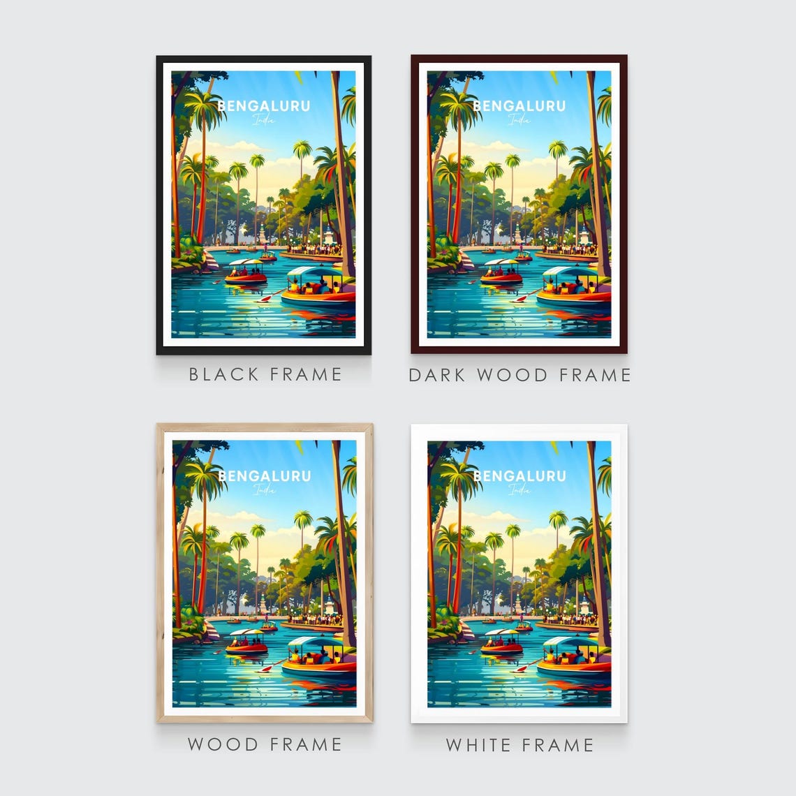 Bengaluru India Lakeside Boating Palm Trees Leisure Travel Poster - Image 3