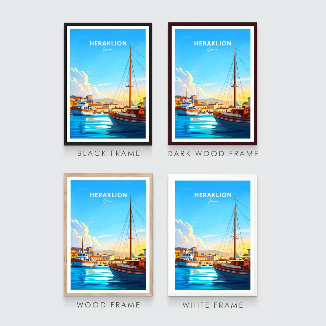 Heraklion Greece Sailboats in the Harbor at Golden Hour Poster - Image 3