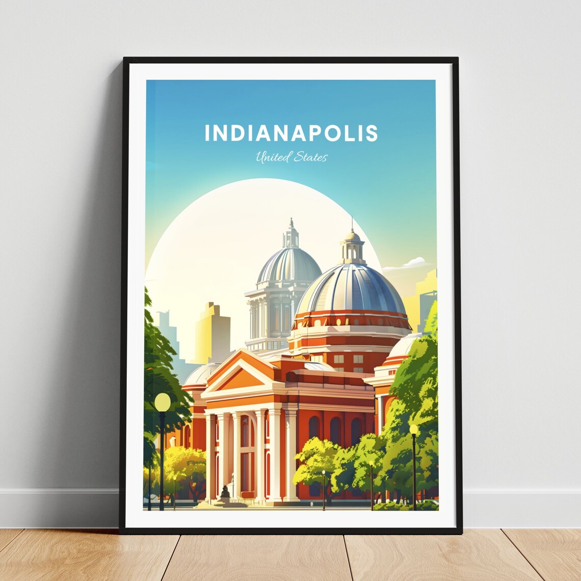 Indianapolis Domed Landmark Colorful Illustrated Travel Poster