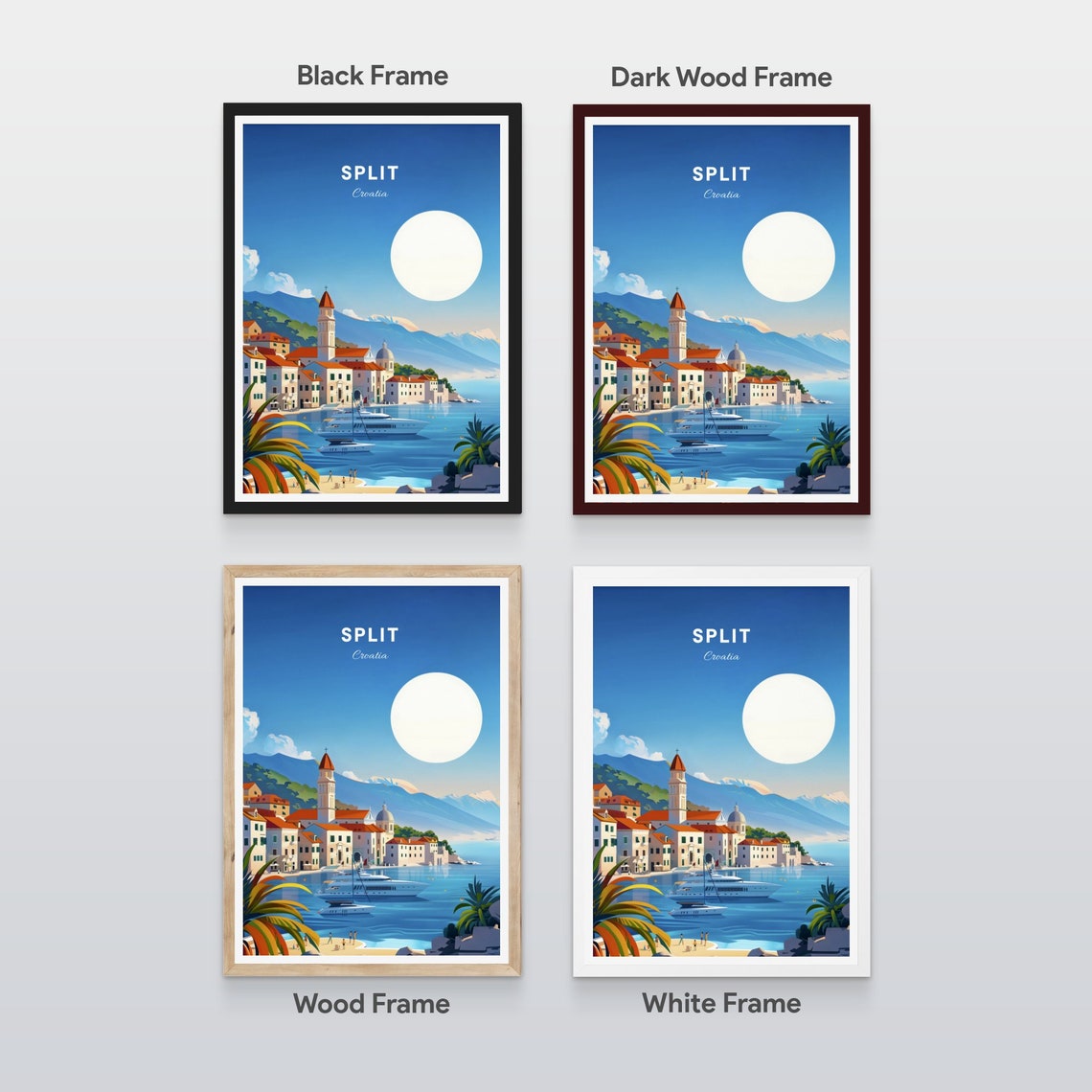 Split Croatia Waterfront Old Town Bell Tower Vintage Yacht Poster - Image 2