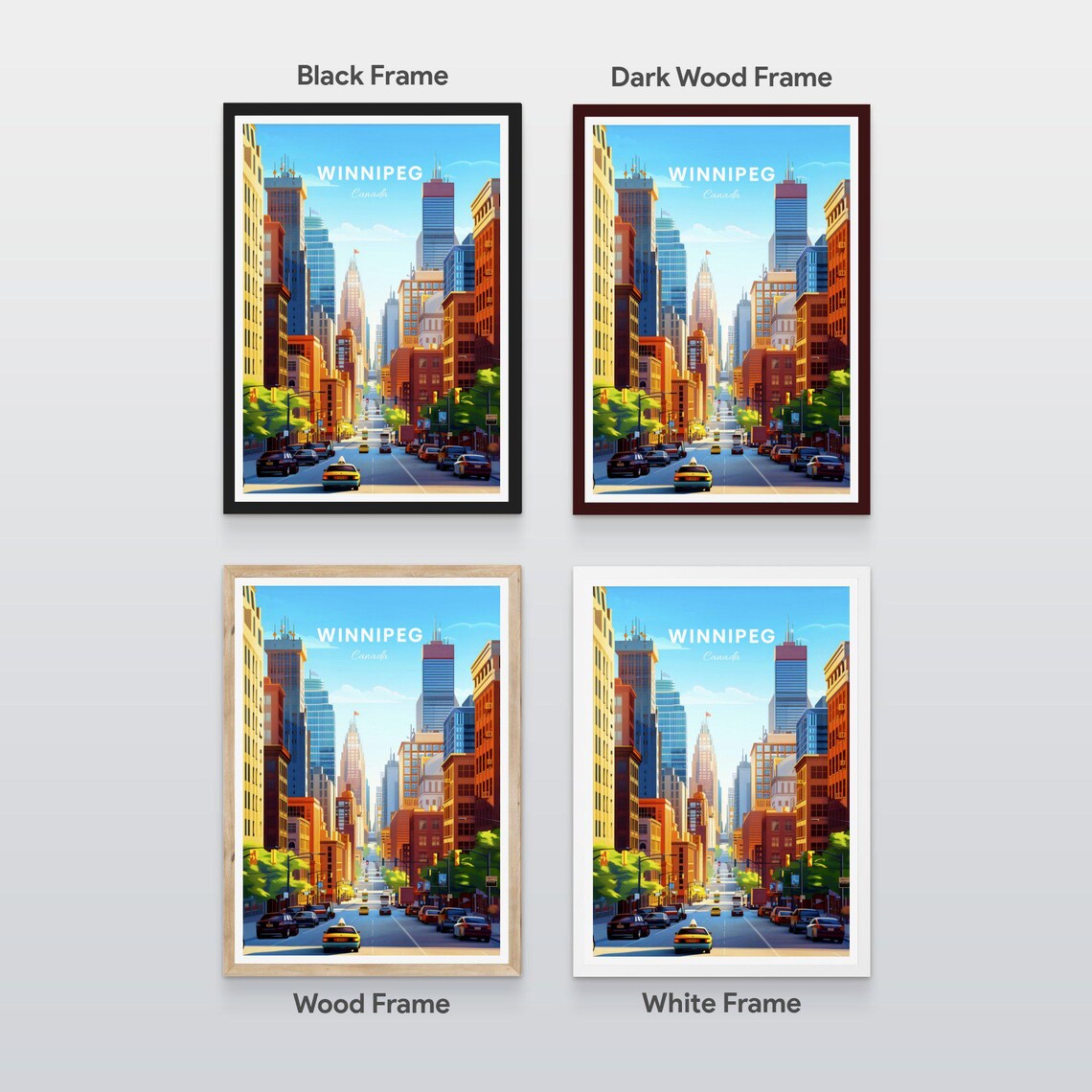 Winnipeg Canada Sunny Downtown Street Taxis City Avenue Travel Poster - Image 2