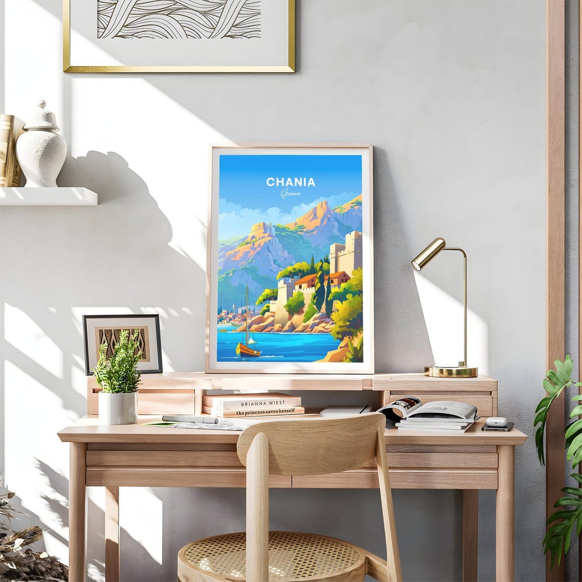 Chania Greece Coastal Fortress Town and Sailboat Harbor Poster - Image 4
