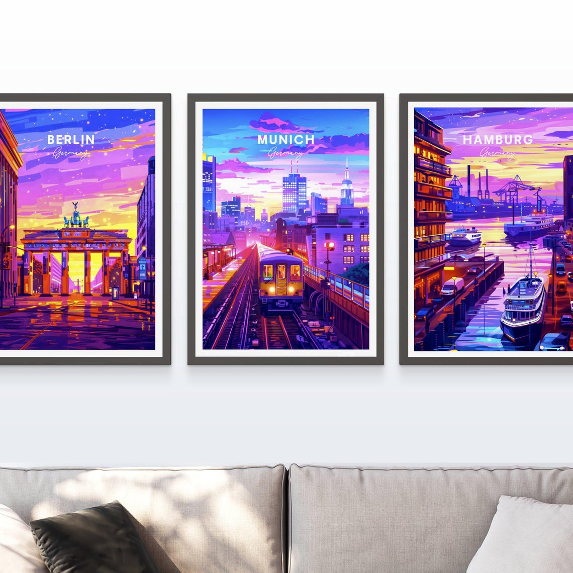 Munich Germany Night Train Elevated Railway City Lights Travel Poster - Image 3