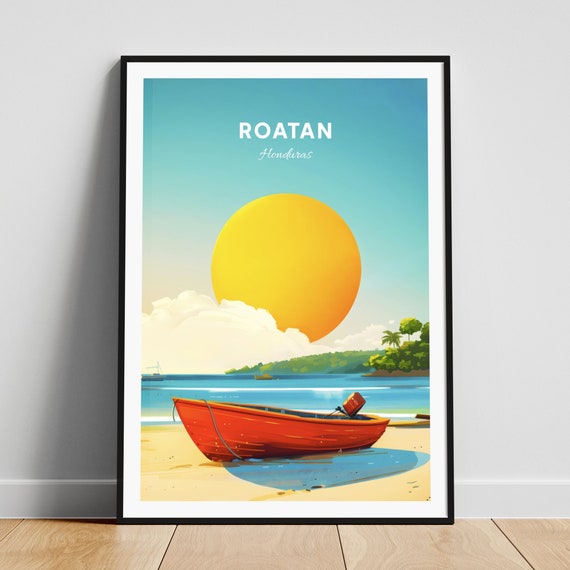 Roatan Travel Print Honduras Wall Art Roatan Poster West Bay Beach Personalized Gift Poster Minimalist Poster Wedding Gift