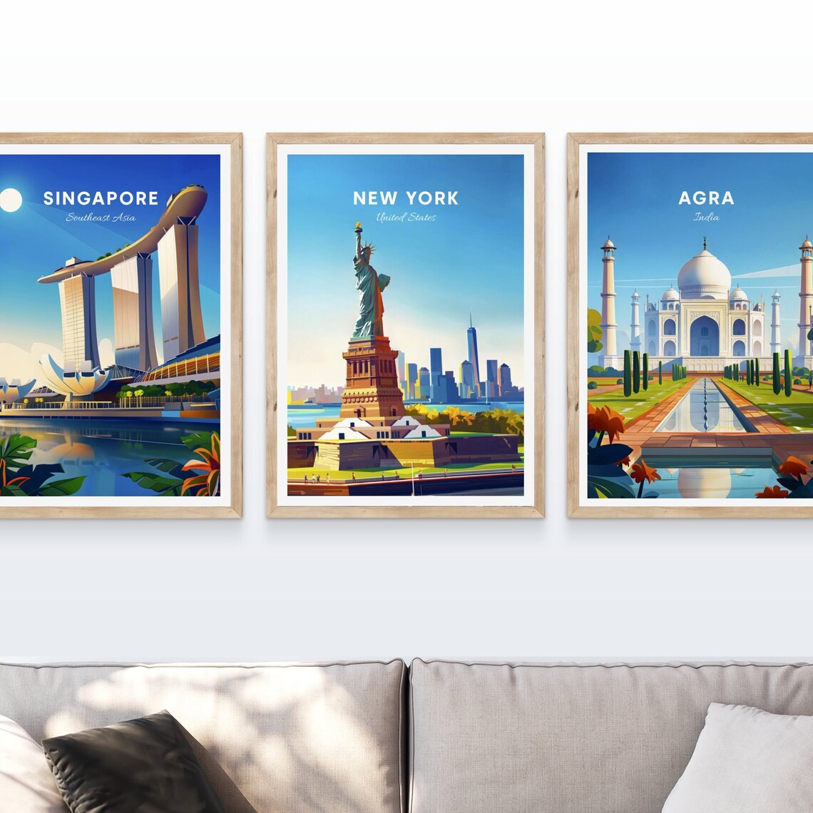 New York Statue of Liberty Manhattan Skyline Vintage Travel Poster - Image 4