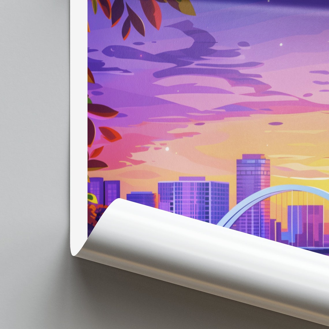 Little Rock Sunset Arched Bridge with River Reflections Poster - Image 2