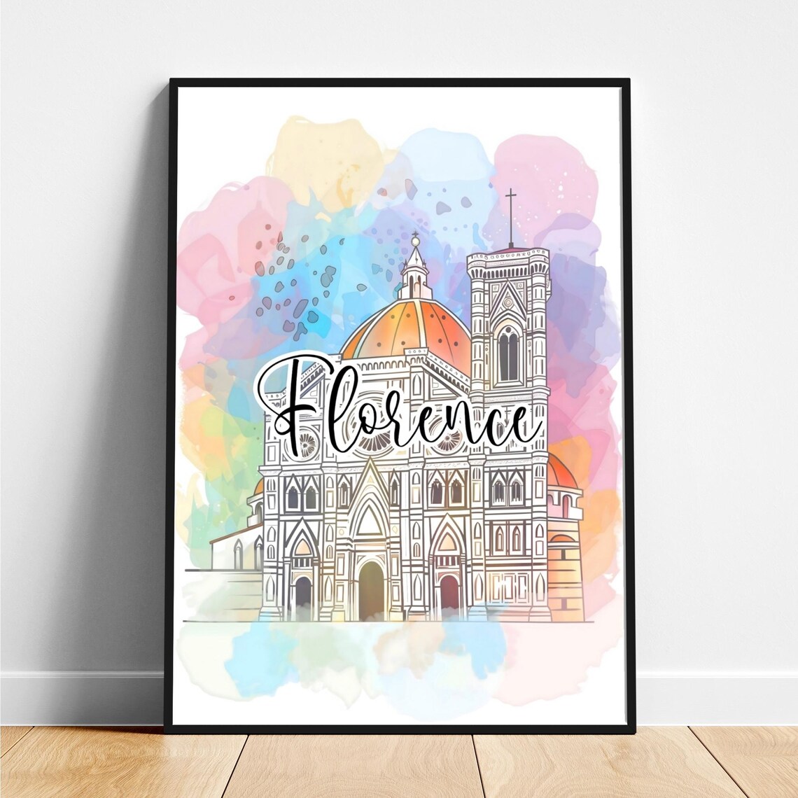 Florence Italy Cathedral Duomo Bell Tower Watercolor Travel Poster