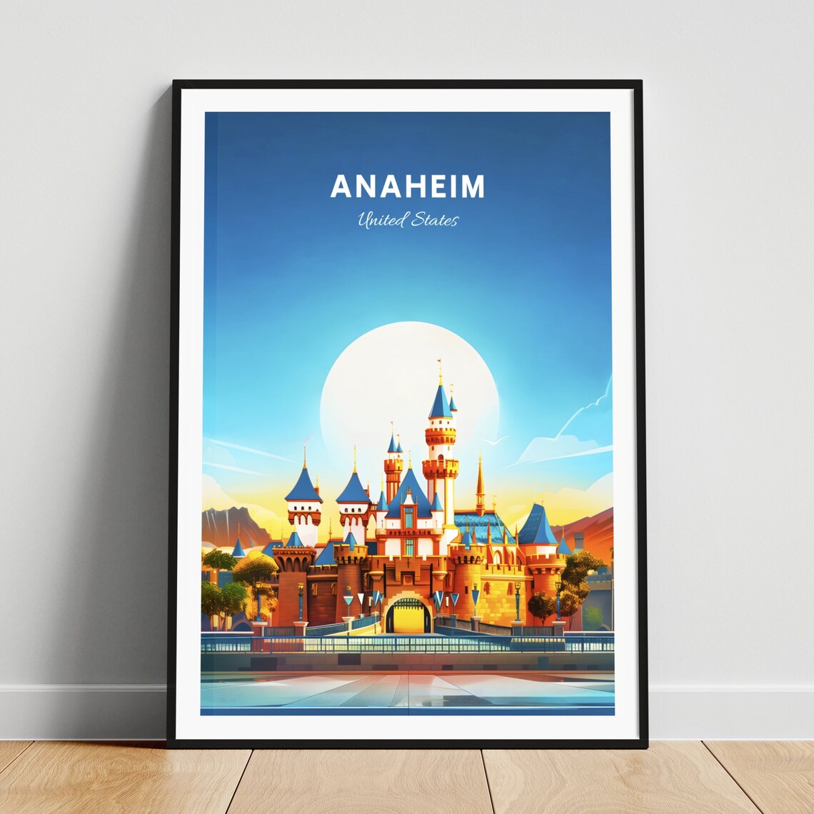 Anaheim California Fairytale Castle Sunset Retro Travel Poster