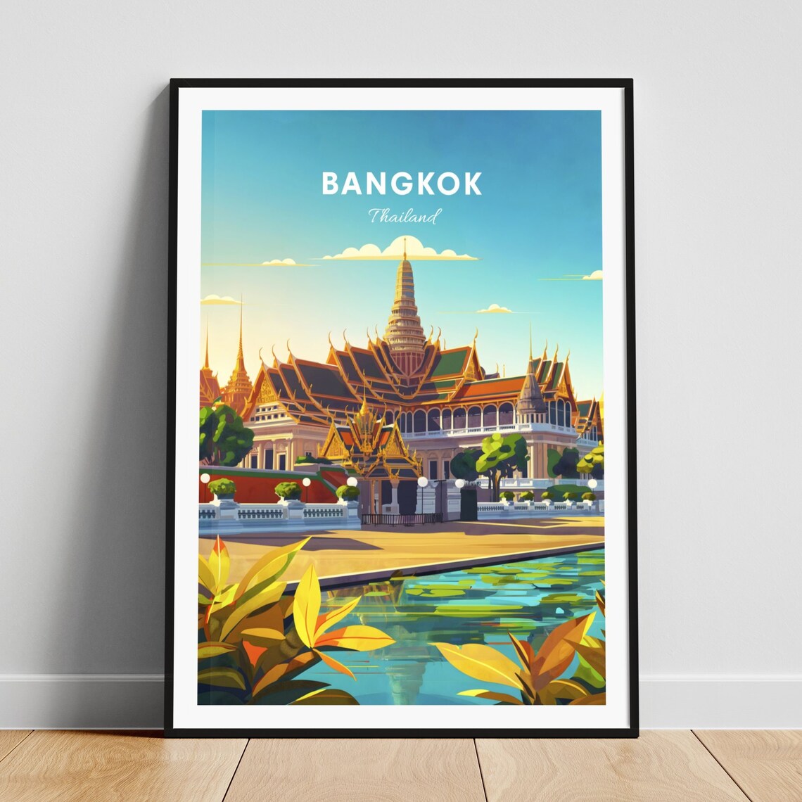 Bangkok Thailand Grand Palace Golden Temples Riverside Travel Poster