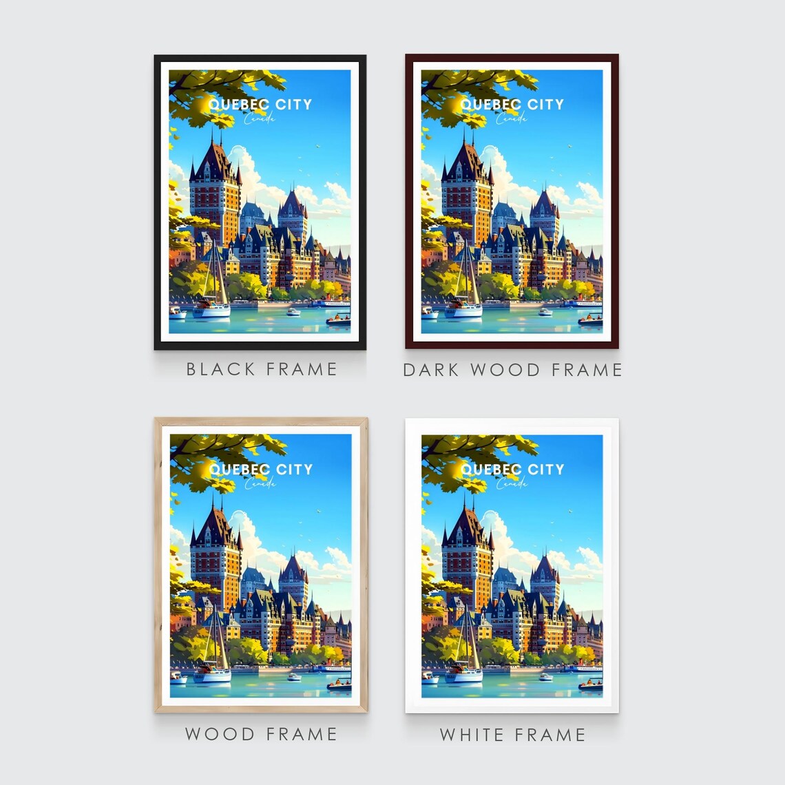 Quebec City Canada Waterfront Grand Castle Hotel Sailboats Poster - Image 3