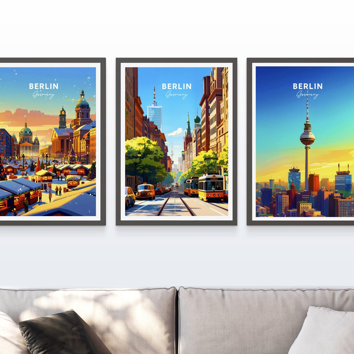 Berlin Germany TV Tower Tram Street Cityscape Travel Poster Art - Image 3