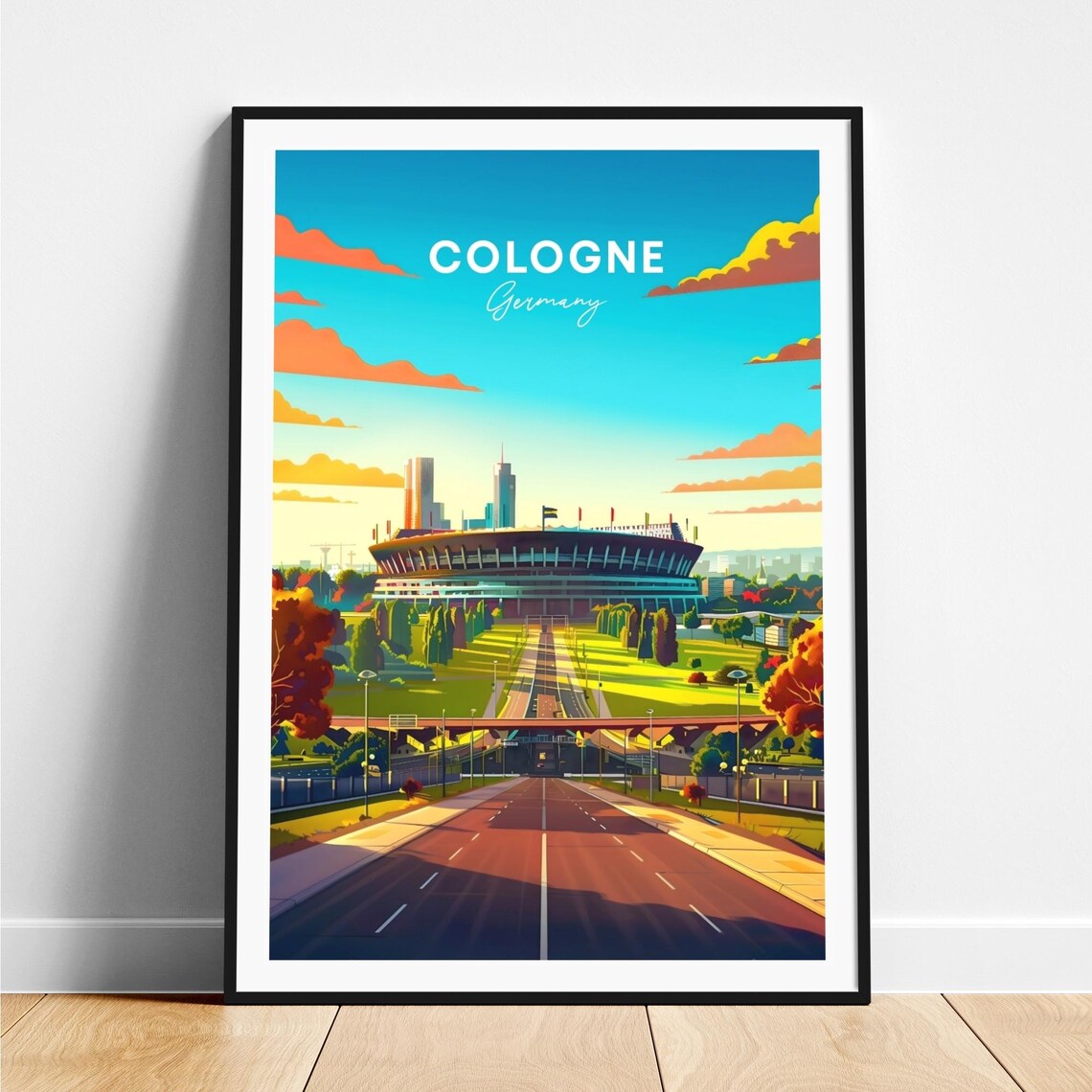 Cologne Sunny Stadium Grand Avenue Evening Germany Travel Poster