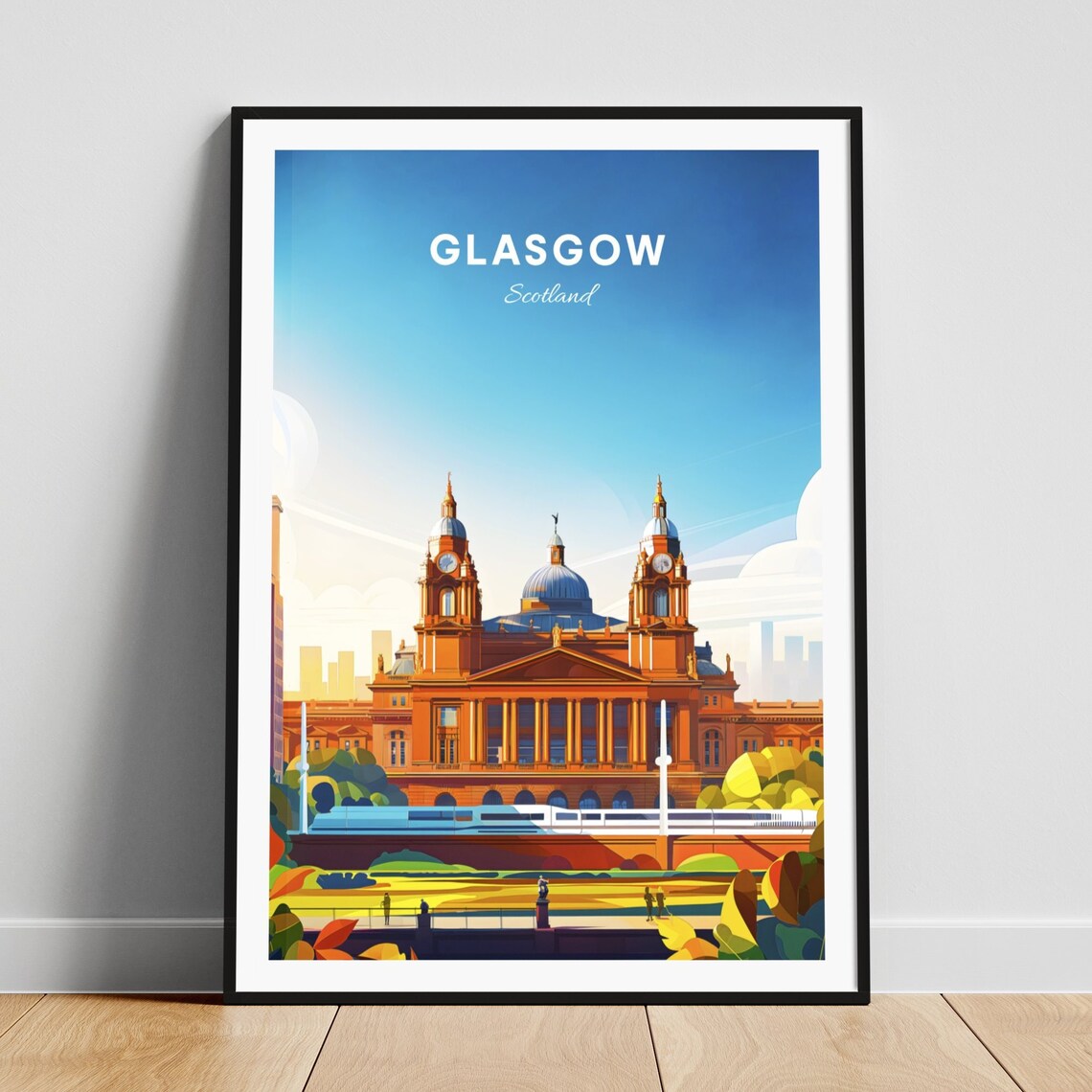 Glasgow Scotland Grand Historic Dome Building Park Travel Poster