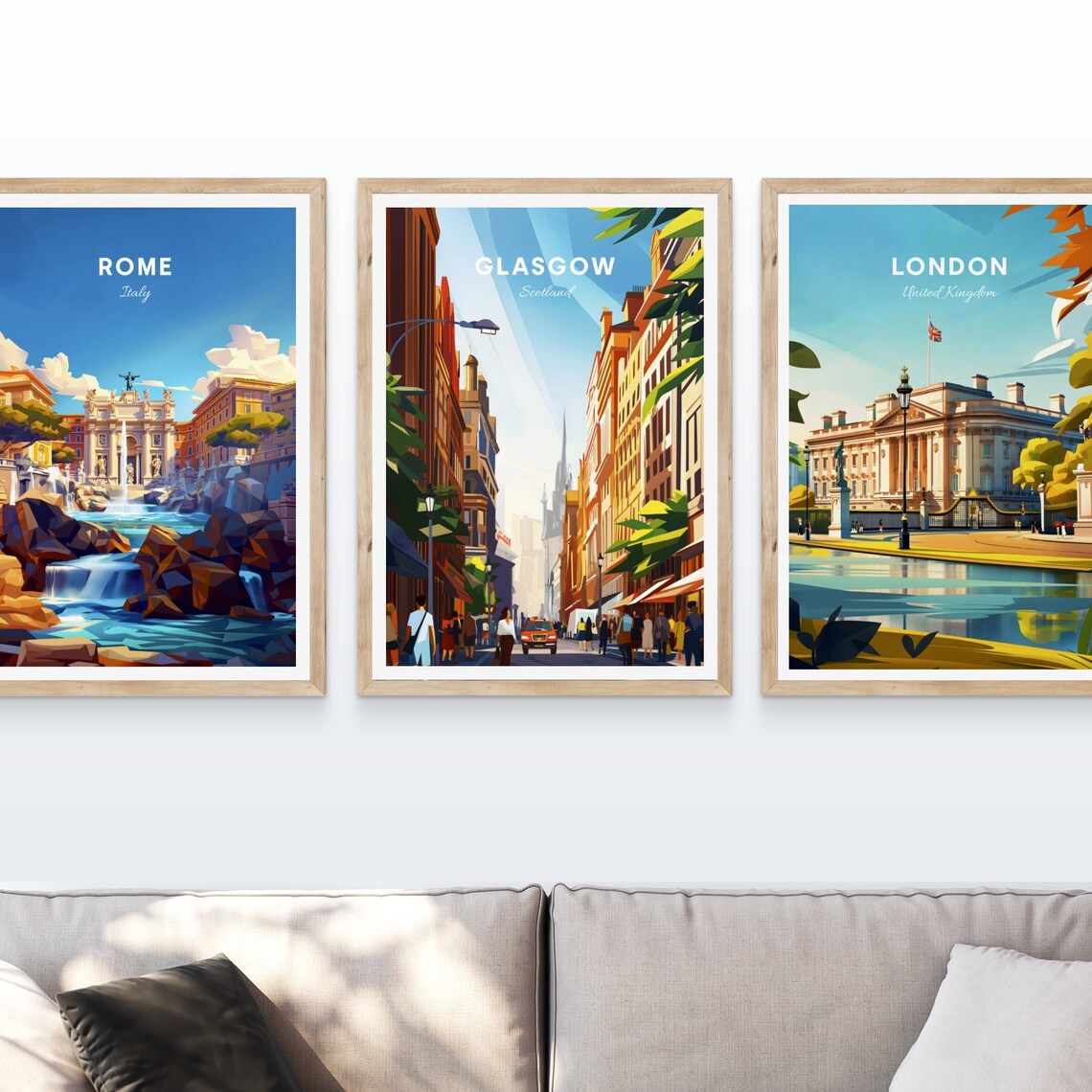 Glasgow Scotland Bustling City Street Sunshine Rays Travel Poster - Image 4