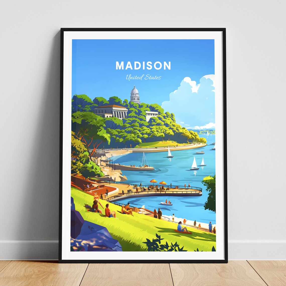 Madison Lakeside Sailing Poster: Summer Day With Capitol on the Hill