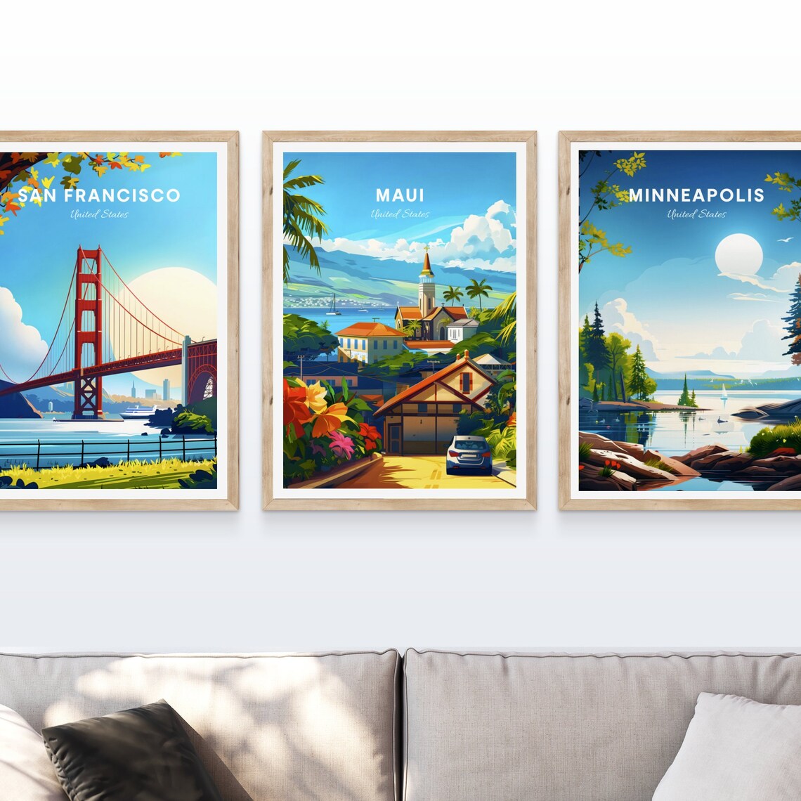 Maui Hawaii Coastal Village with Church and Hibiscus Travel Poster - Image 4
