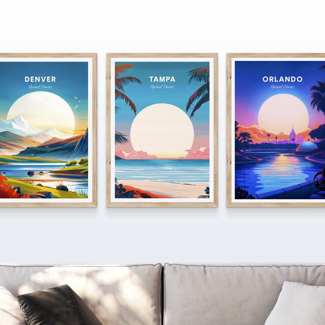 Tampa Florida Beach Palm Trees Ocean Sunset Travel Poster Gift - Image 4