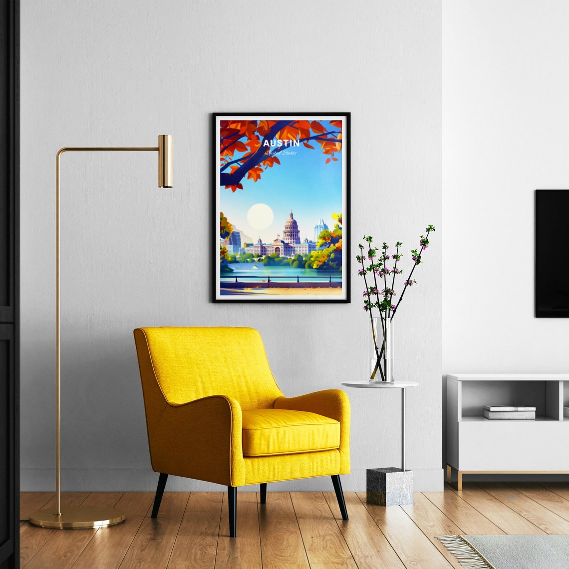 Golden Austin Texas State Capitol Across the Autumn Lake Poster - Image 3