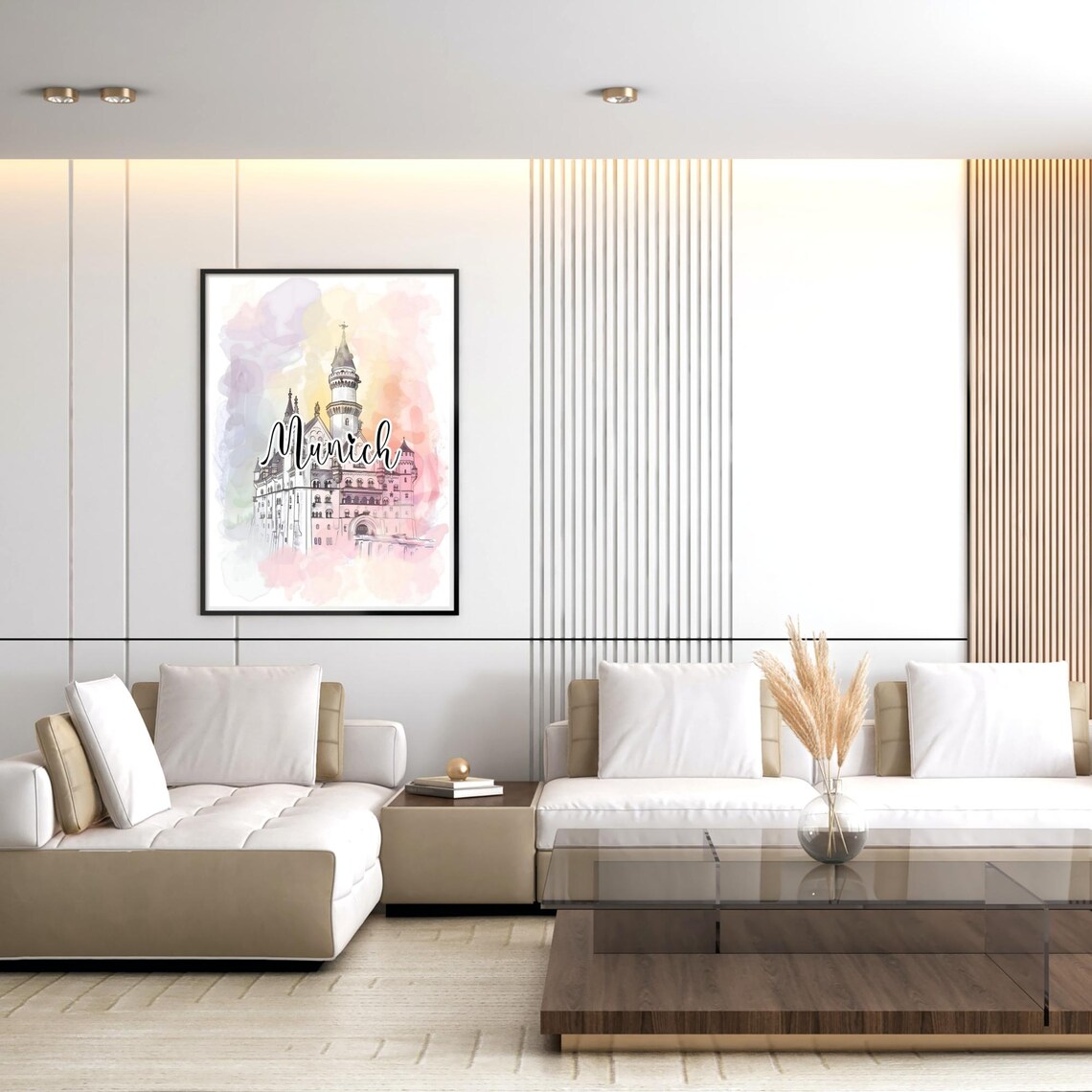 Munich Germany Watercolor Fairy Tale Castle Script Art Travel Poster - Image 3