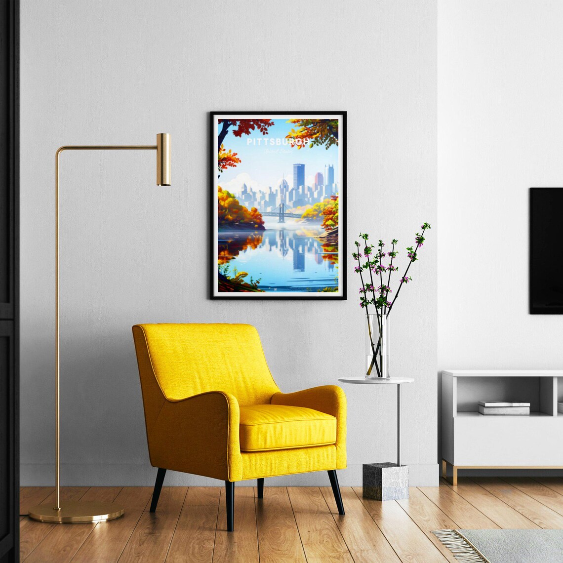 Pittsburgh United States Autumn River Reflection Travel Poster - Image 2