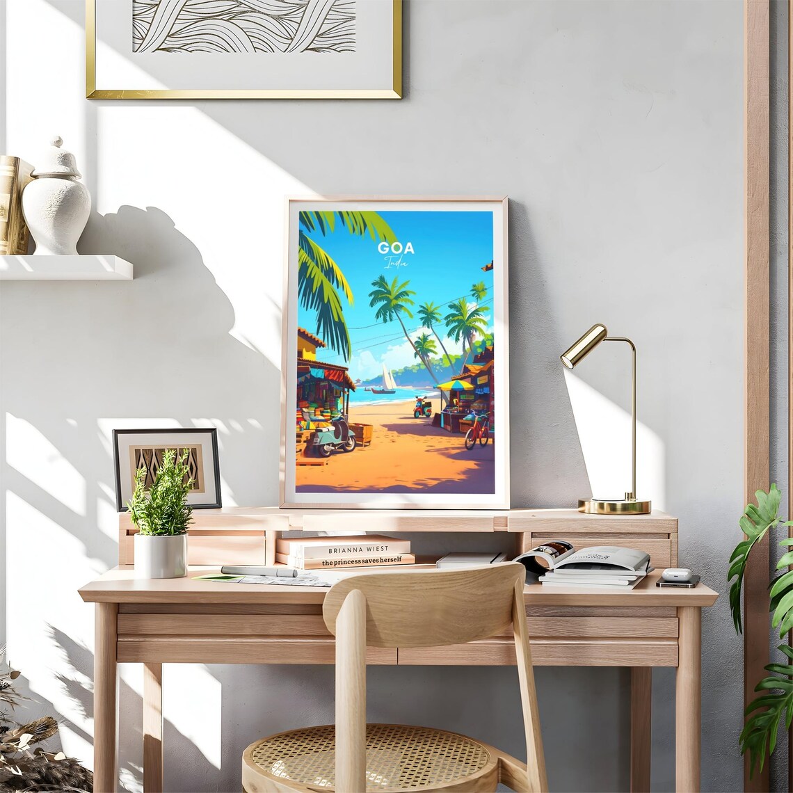 Goa India Sandy Beach Path Shops Scooters Sunny Travel Poster Art - Image 4