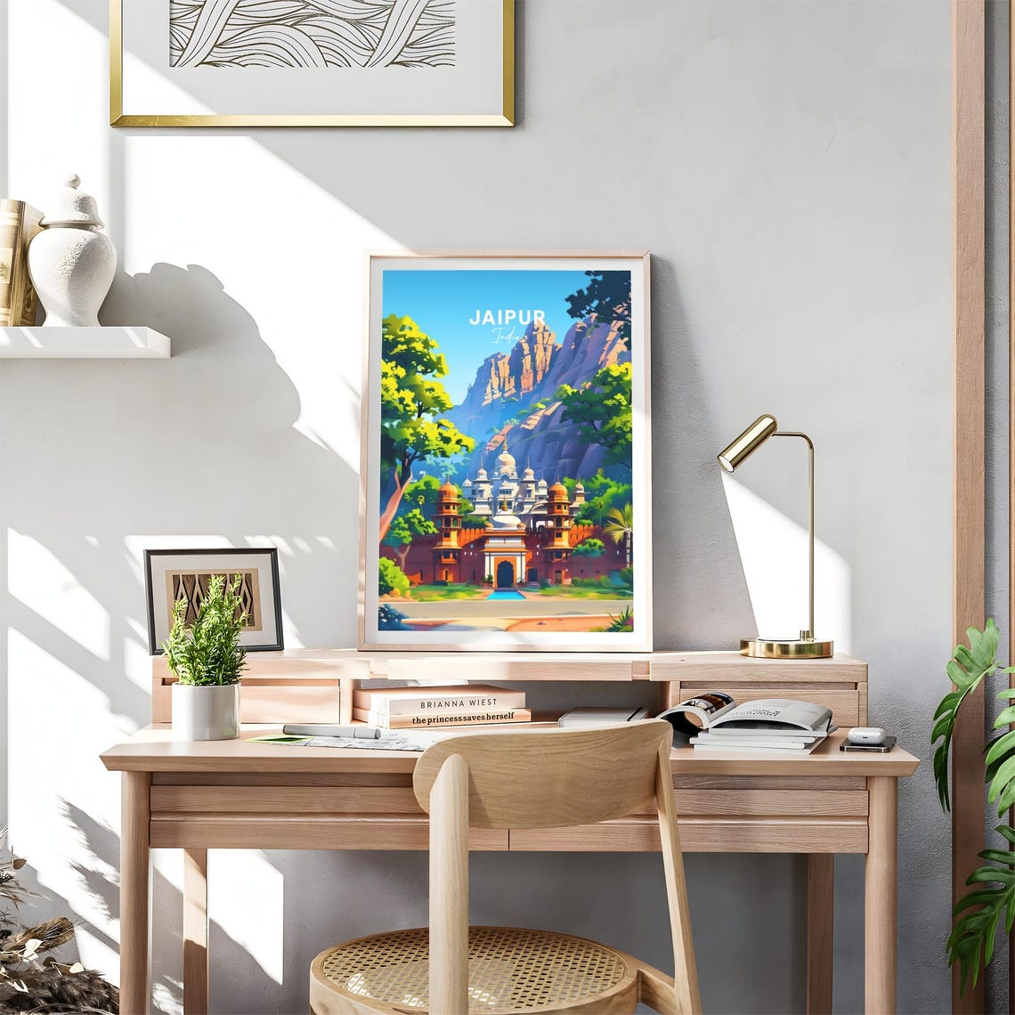Majestic Jaipur India Mountain Palace Beneath Rocky Cliffs Poster - Image 4