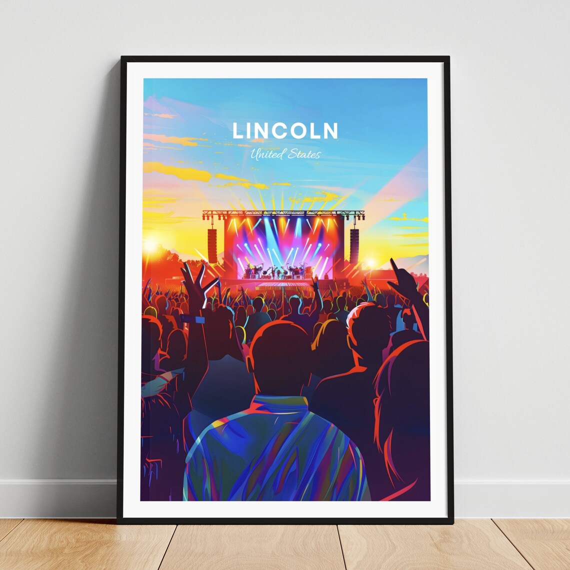 Lincoln United States Outdoor Concert Sunset Crowd Stage Light Poster
