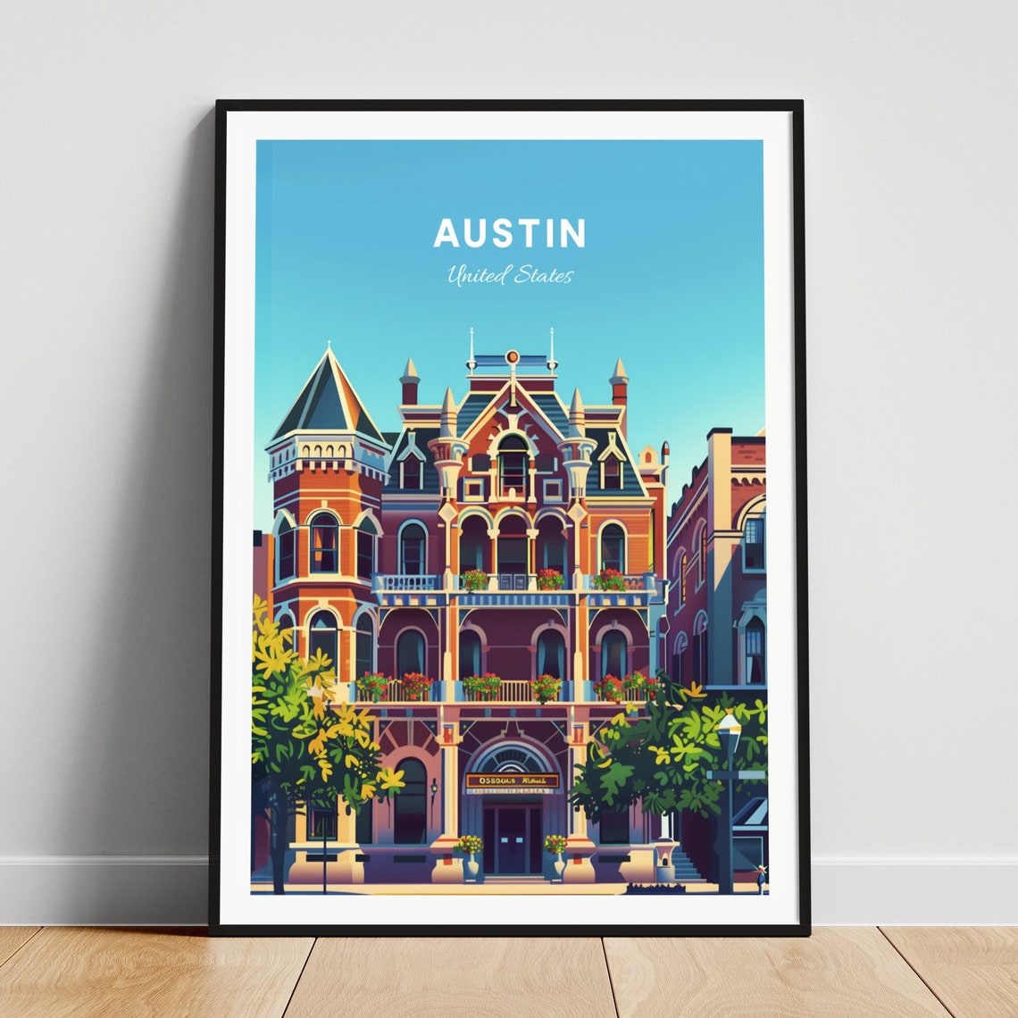 Austin Texas Historic Victorian Brick Building Travel Poster