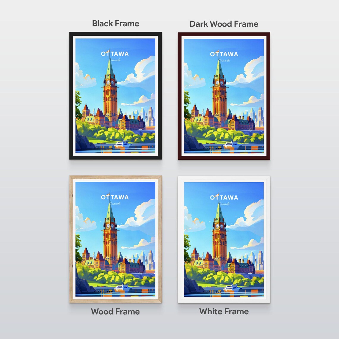 Ottawa Canada Parliament Hill Peace Tower River Boat Travel Poster - Image 2