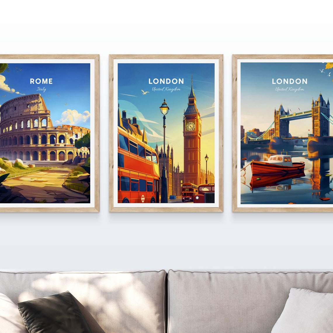 London United Kingdom Big Ben Red Double Decker Bus Scene Poster - Image 3