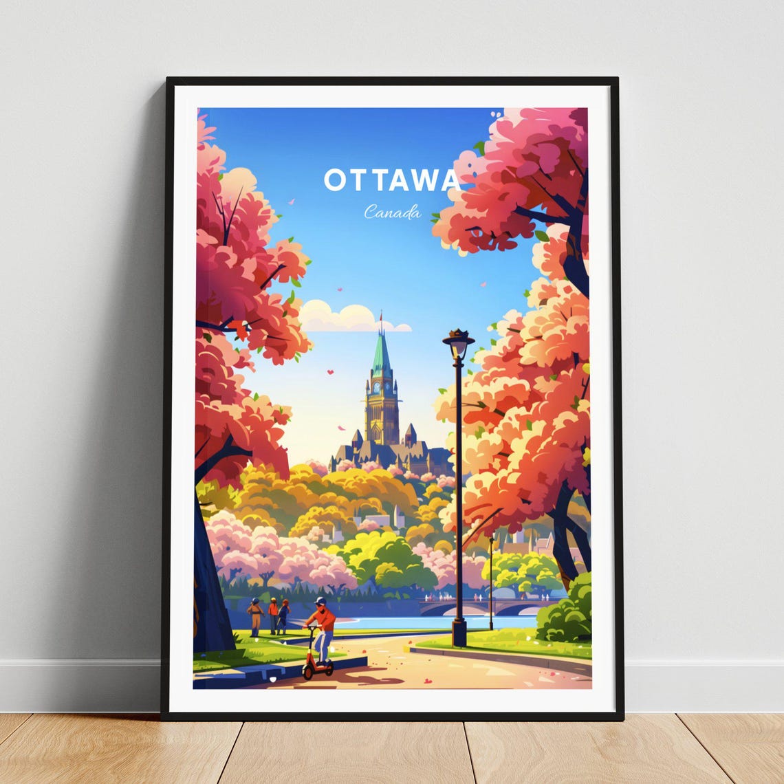 Ottawa Canada Parliament Hill Spring Park Path Blossoms Travel Poster