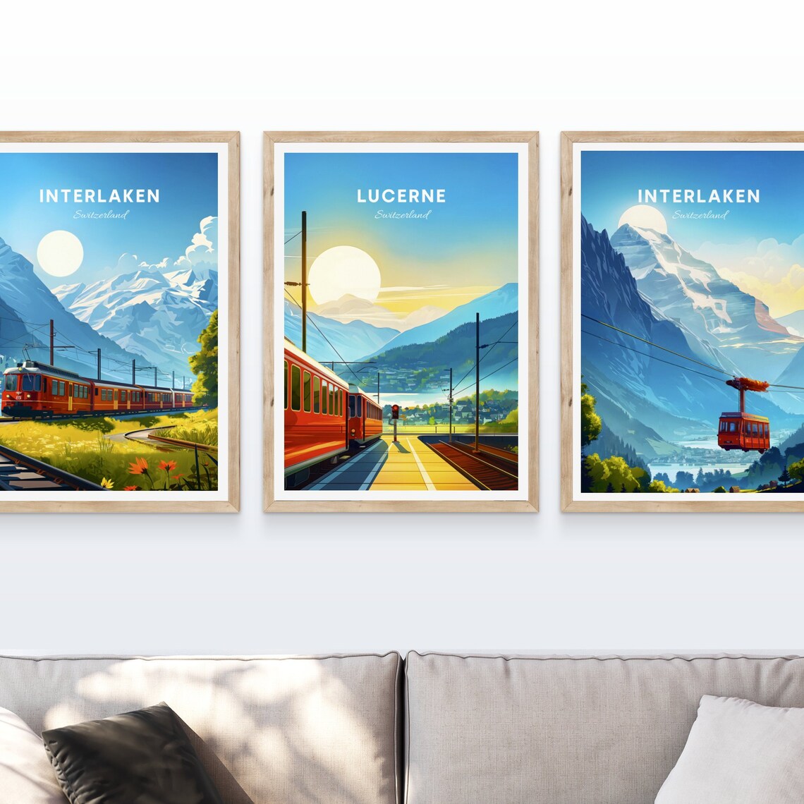 Lucerne Switzerland Red Train Station Mountain Sunrise Poster - Image 4