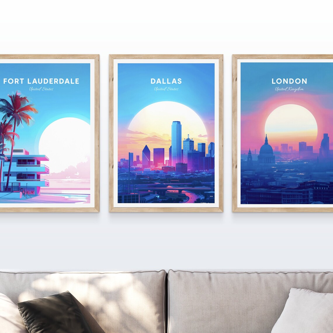 Dallas Skyline at Sunrise Behind a Giant Glowing Morning Sun Poster - Image 4