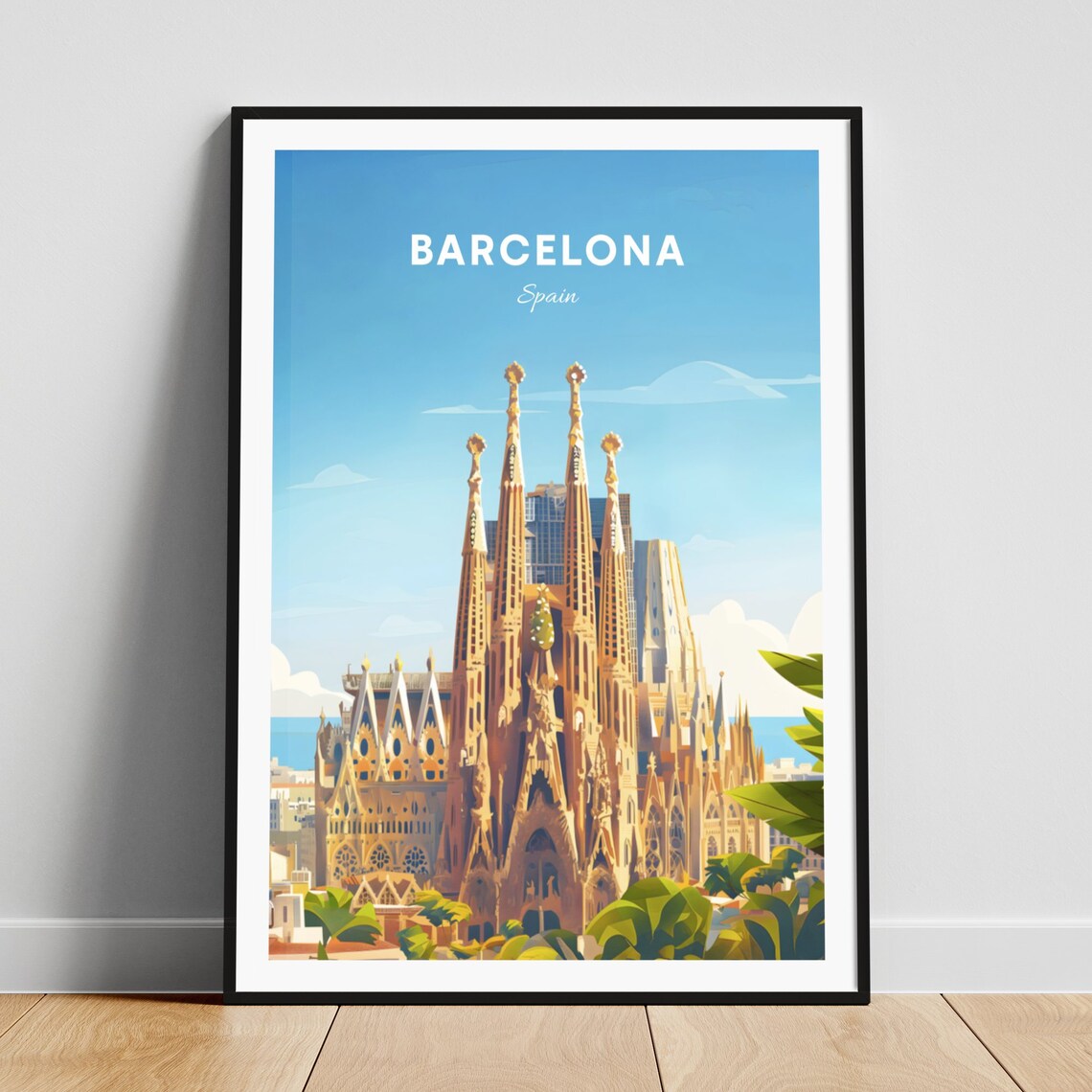 Barcelona Spain Sagrada Familia Cathedral Spires Sunny Poster