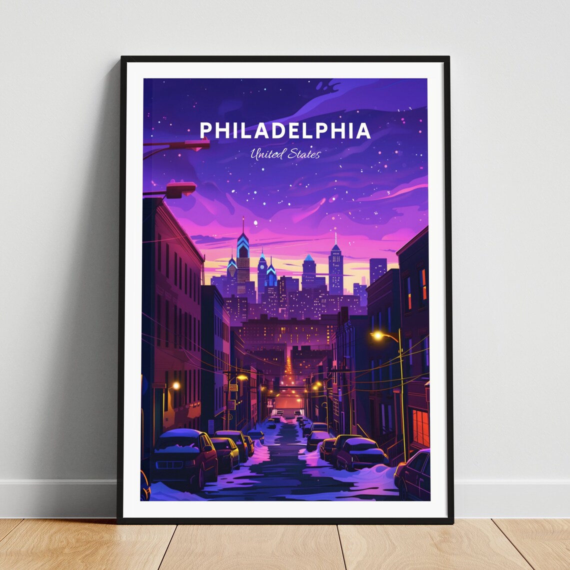 Philadelphia Pennsylvania Night Skyline Starry Sky Travel Poster