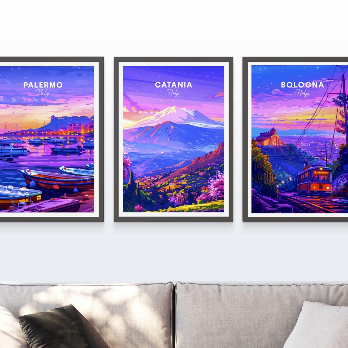 Catania Italy Mount Etna Twilight Village Blossom View Travel Poster - Image 3