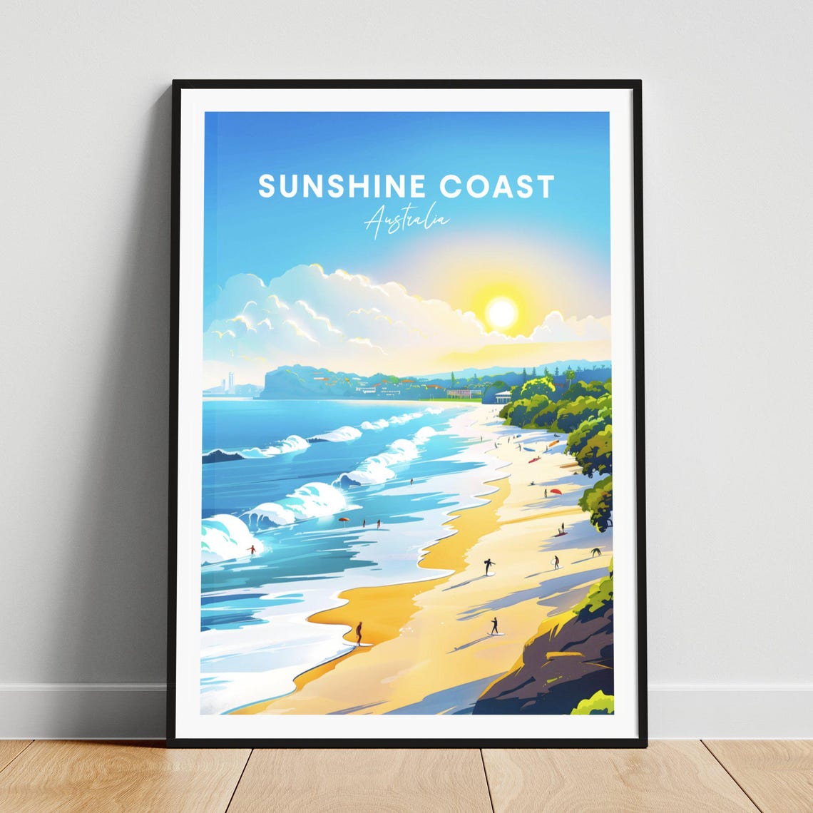 Sunshine Coast Australia Surf Beach Sunrise Waves Travel Poster