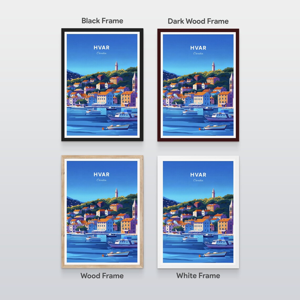 Hvar Croatia Colorful Old Harbor Town Sailboat Scenic Poster - Image 2