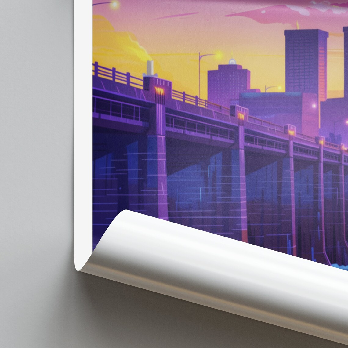 Little Rock Dam Bridge with Waterfalls at Dusk Travel Poster - Image 2