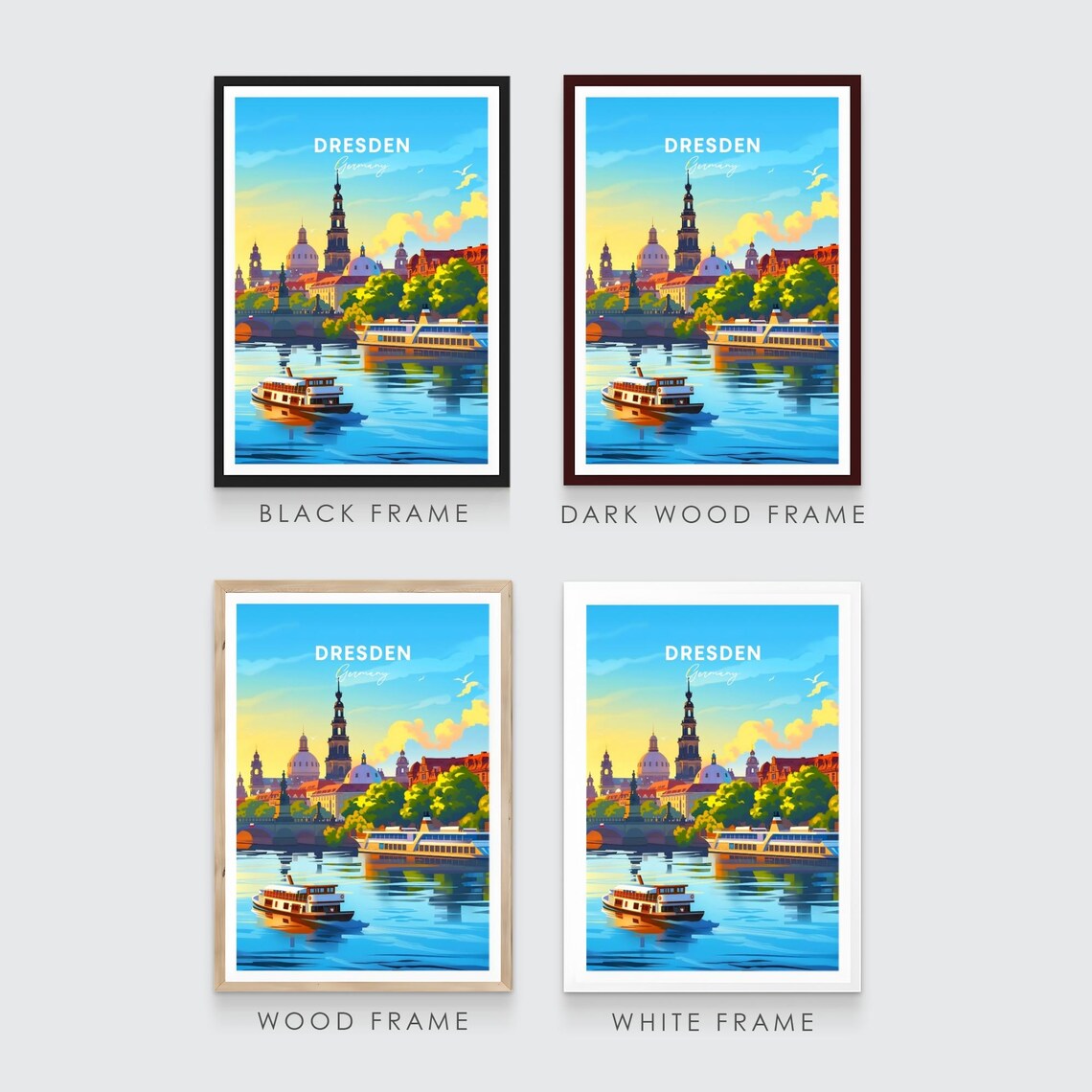 Dresden Germany Steamboat River Morning Skyline View Art Poster - Image 3