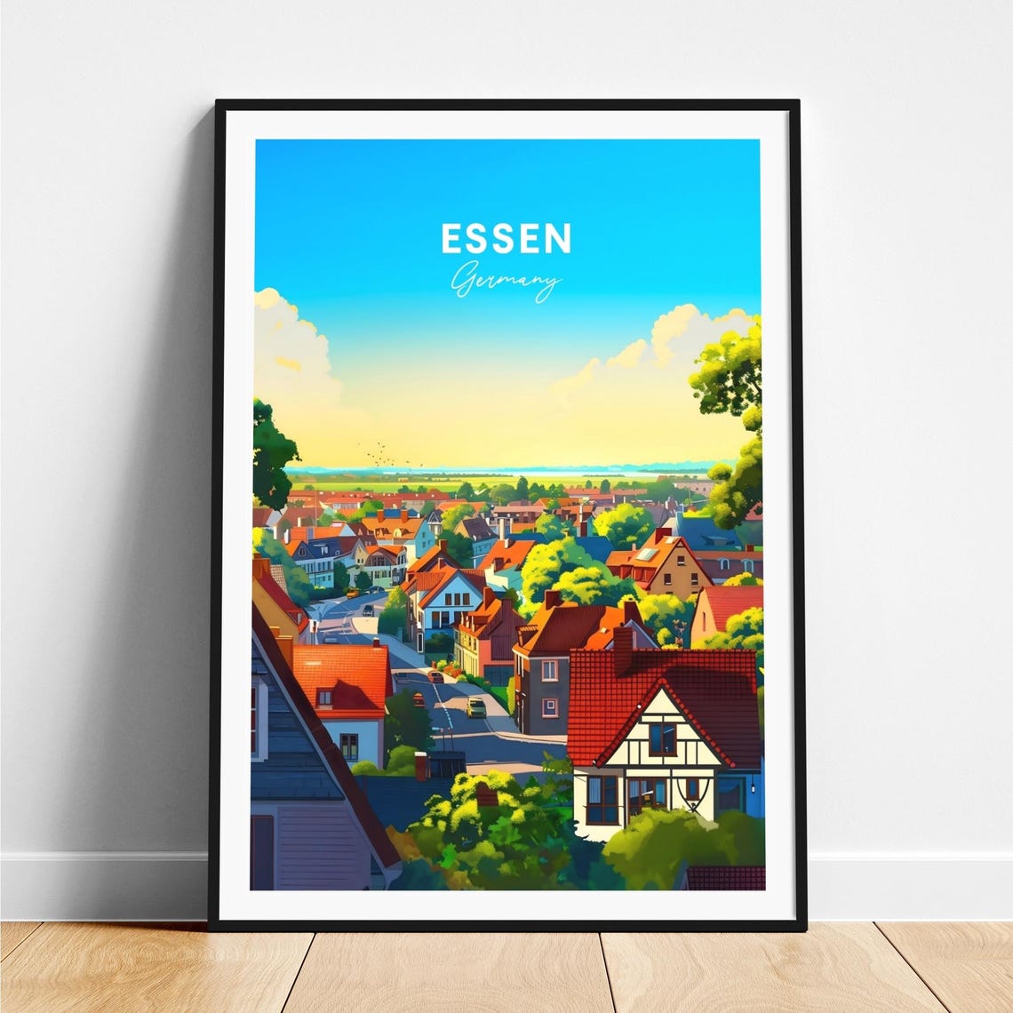 Essen Germany Red Roof Town Sunny Day Panorama View Art Poster