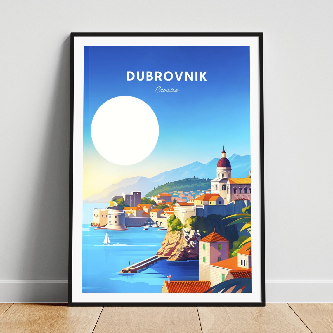 Dubrovnik Croatia Historic Old Town Harbor Sunset View Poster