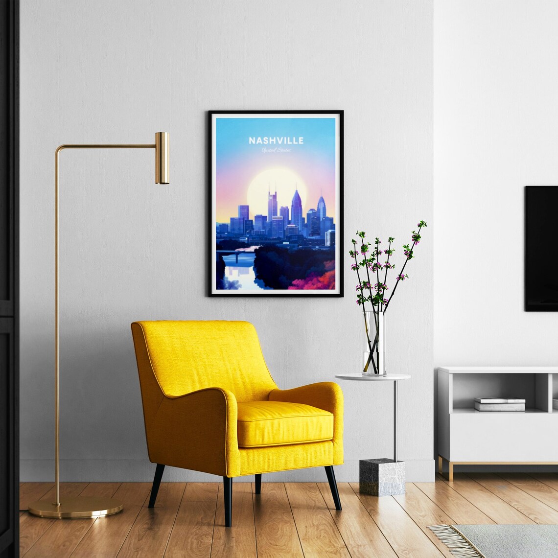 Nashville Skyline Sunrise Over the Cumberland River Travel Poster - Image 3