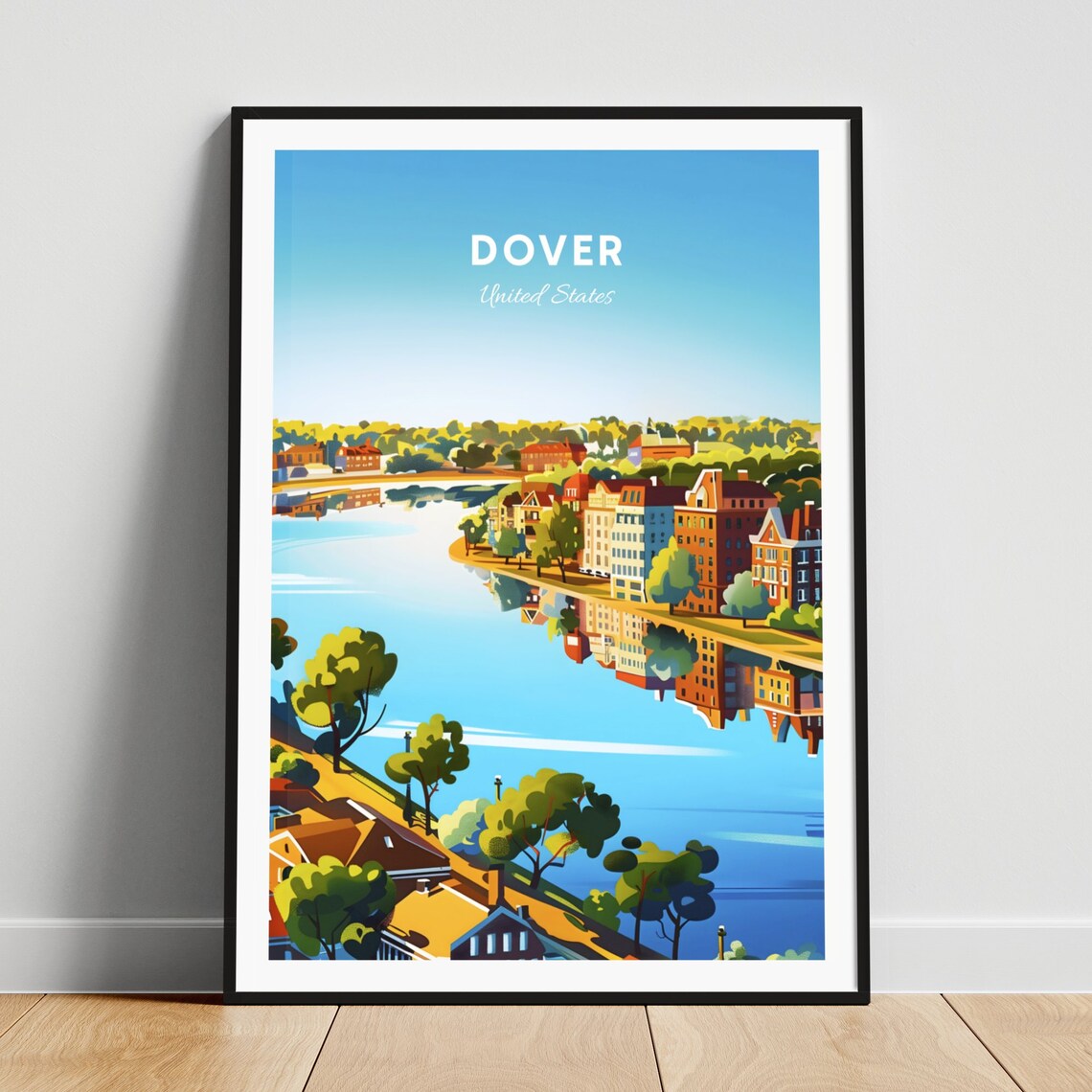 Dover Riverfront Historic Buildings Calm Water Mirror Travel Poster